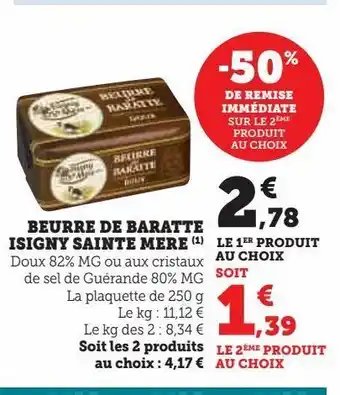 Hyper U Beurre de baratte isigny sainte mére offre