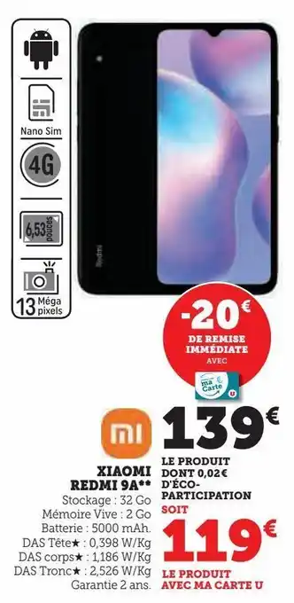 Hyper U Xiaomi redmi 9a offre