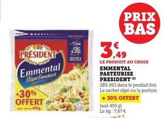 Hyper U Emmental pasteurise président offre