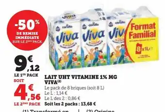 Lait uht vitamine 1% mg viva
