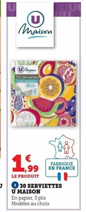 Hyper U 30 serviettes u maison offre