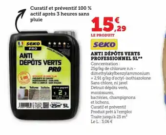 Super U ANTI DÉPÔTS VERTS PROFESSIONNEL 5L** offre
