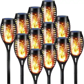 Amazon Lumières flamme solaire exterieure jardin - geemoo 12 pack etanche lampe torche solaire, lampe solaire flamme vacillante p... offre