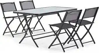 Oviala table de jardin et 4 chaises pliantes en acier et verre noir
