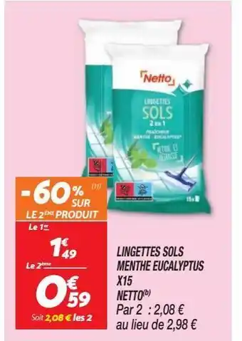 Lingettes sols menthe eucalyptus x15 netto