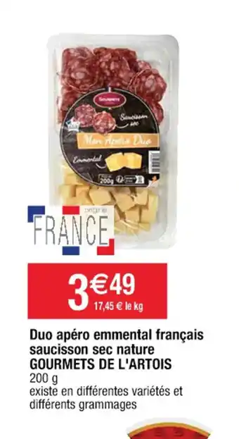 Cora x Carrefour Duo apéro emmental français saucisson sec nature GOURMETS DE L'ARTOIS 200 g offre