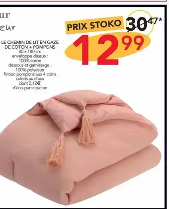 Stokomani Le chemin de lit en gaze de coton + pompons offre
