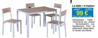 KREABEL La table + 4 chaises 129€ offre
