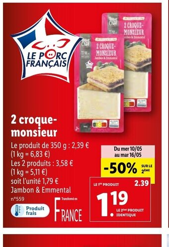 Lidl 2 croque-monsieur offre