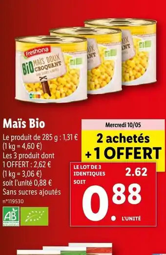 Lidl Maïs Bio offre