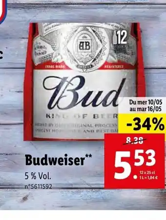 Lidl Budweiser** offre