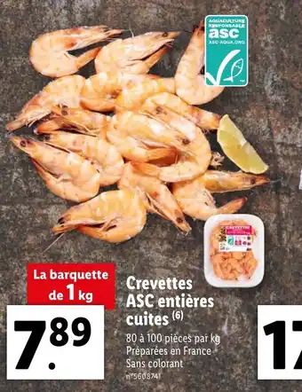 Lidl Crevettes ASC entières cuites (6) offre