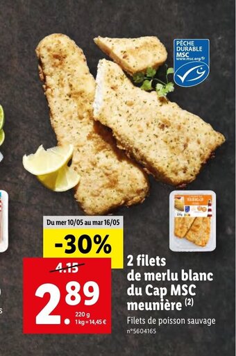 Lidl Filets de merlu blanc du Cap MSC meunière (2) offre