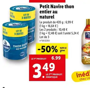 Lidl Petit Navire thon entier au naturel offre