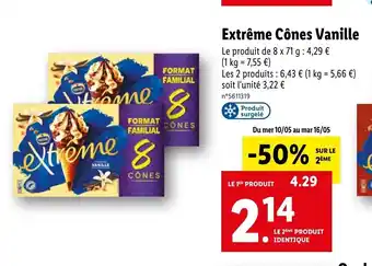 Lidl Extrême Cônes Vanille offre