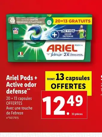 Lidl Ariel Pods + Active odor defense** offre