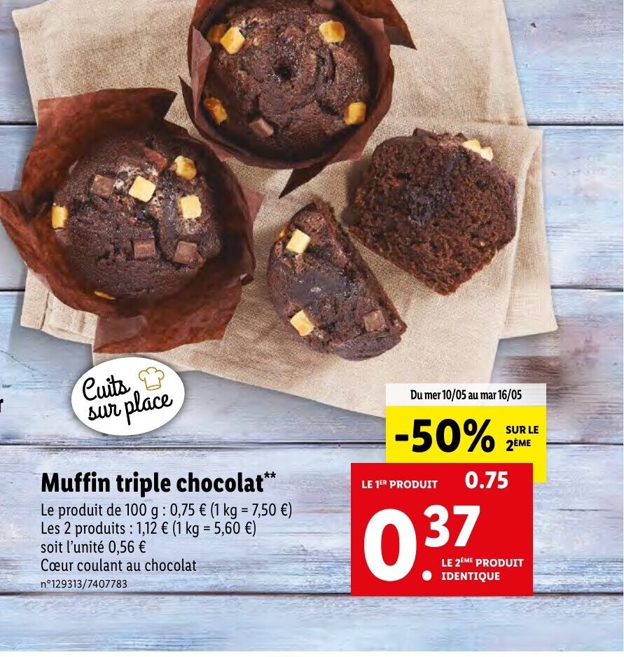 Promo Muffin triple chocolat** chez Lidl