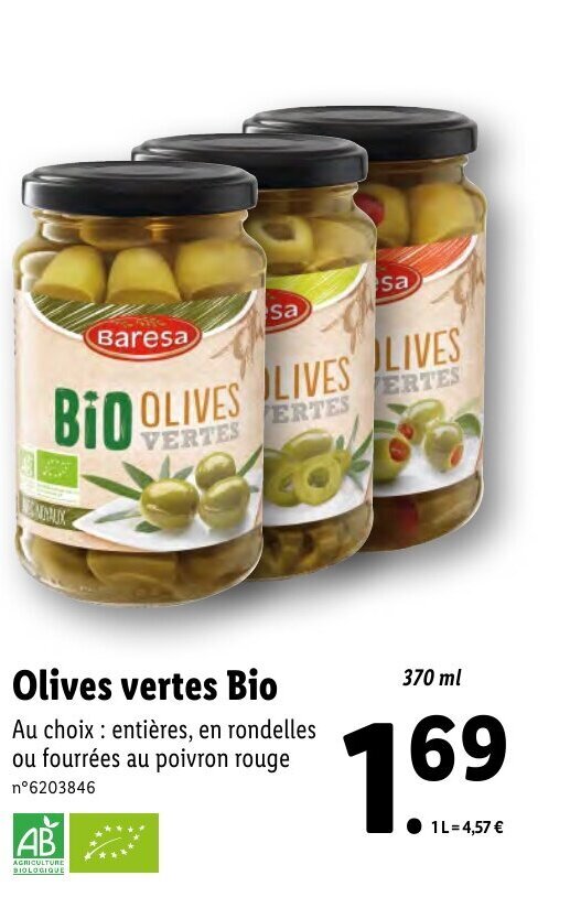 Promo Olives vertes Bio chez Lidl