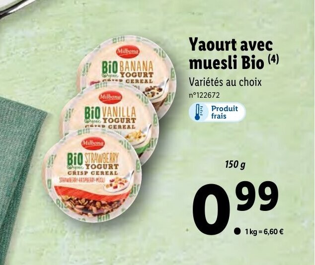 Promo Yaourt avec muesli Bio (4) chez Lidl