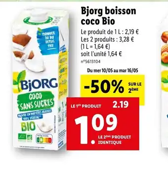 Lidl Bjorg boisson coco Bio offre