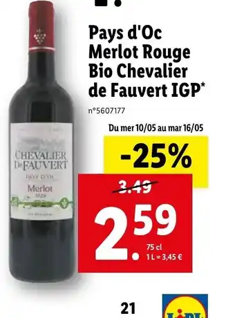 Pays d'Oc Merlot Rouge Bio Chevalier de Fauvert IGP*