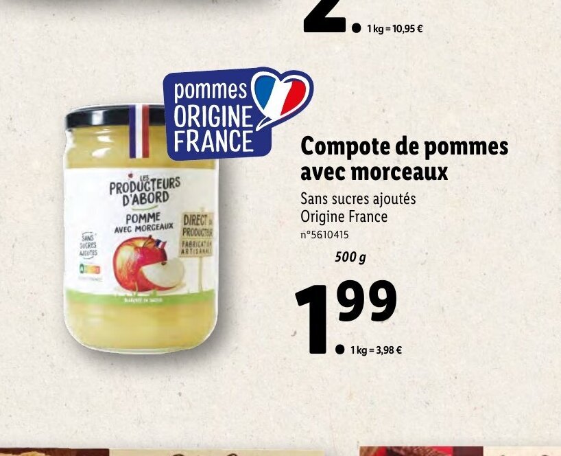 Promo Compote de pommes avec morceaux chez Lidl