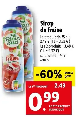 Lidl Sirop de fraise offre