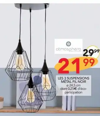 Stokomani Les 3 suspensions metal fil noir offre