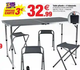 Bazarland Table pliante + 4 tabourets offre