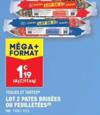 ALDI TOQUES ET TARTES LOT 2 PATES BRISÉES OU FEUILLETÉES (8) Ref. 1109/1122 offre