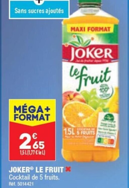 Promo JOKER LE FRUIT * Cocktail de 5 fruits. Ref. 5014421 chez ALDI