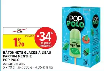 Intermarché BÂTONNETS GLACES À L'EAU PARFUM MENTHE POP POLO offre