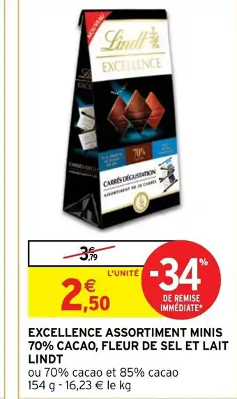 Intermarché EXCELLENCE ASSORTIMENT MINIS 70% CACAO, FLEUR DE SEL ET LAIT LINDT offre