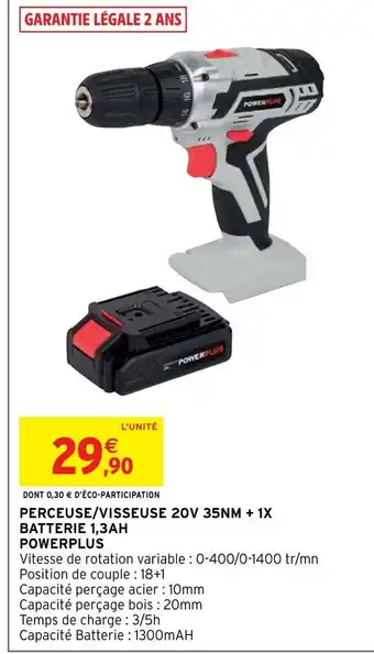 PERCEUSE/VISSEUSE 20V 35NM + 1X BATTERIE 1,3AH POWERPLUS