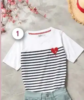 Intermarché TEE-SHIRT RAYÉ ET CŒUR FEMME LITTLE MARCEL offre