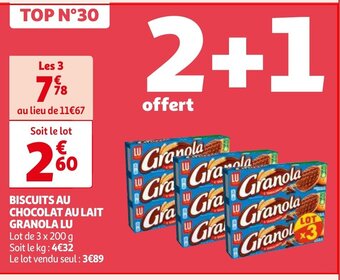 Auchan BISCUITS AU CHOCOLAT AU LAIT GRANOLA LU offre