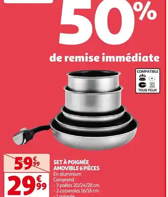Auchan SET À POIGNÉE AMOVIBLE 6 PIÈCES offre