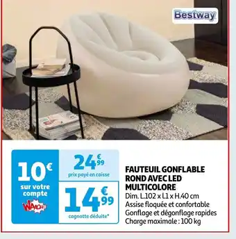 Auchan FAUTEUIL GONFLABLE ROND AVEC LED MULTICOLORE offre