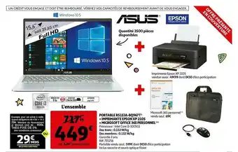 Auchan Portable R515ja-bq967t + Imprimante Epson Xp 2105 + Microsoft Office 365 Personnel offre