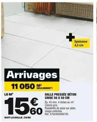 Brico Dépôt DALLE PRESSÉE BÉTON GRISE 50 X 50 CM offre