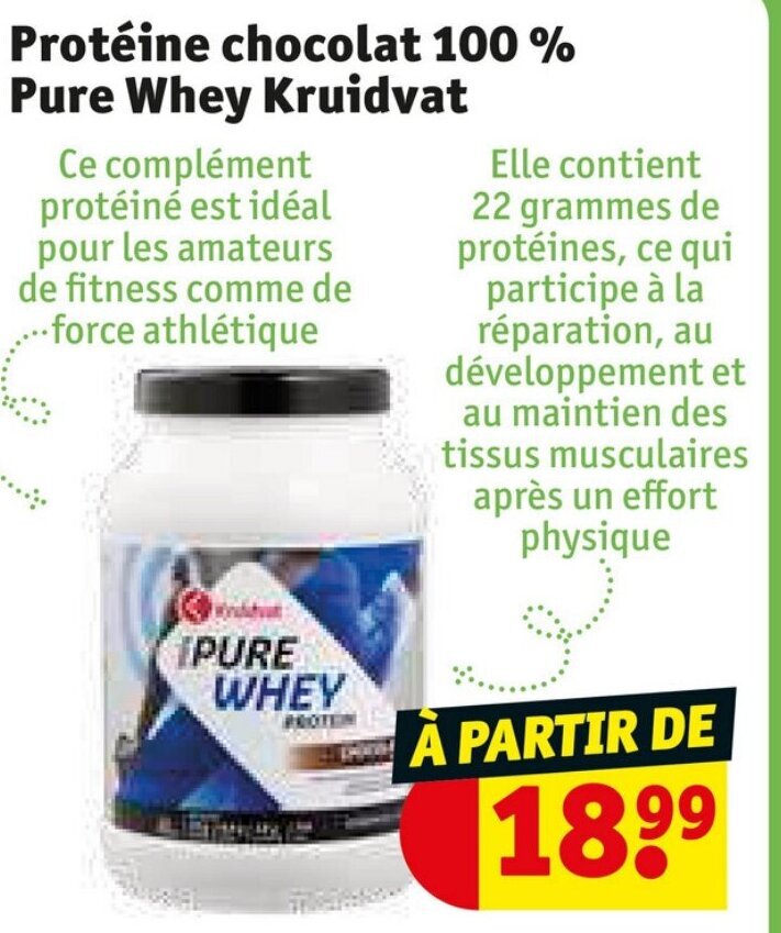 Promo Protéine chocolat 100 Pure Whey Kruidvat chez Kruidvat
