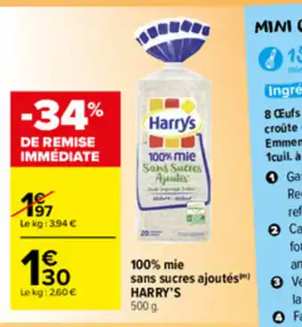 100% mie sans sucres ajoutés Harry's