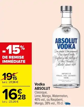 Carrefour Vodka ABSOLUT offre