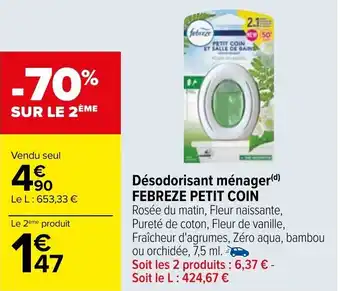 Carrefour Désodorisant ménager(d) FEBREZE PETIT COIN offre
