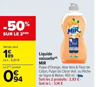 Carrefour Liquide vaisselle(d) MIR offre