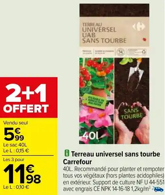 Carrefour Terreau universel sans tourbe Carrefour offre