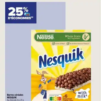 Carrefour Contact Barres céréales NESQUIK Au chocolat, 6 x 25 g soit 150 g offre