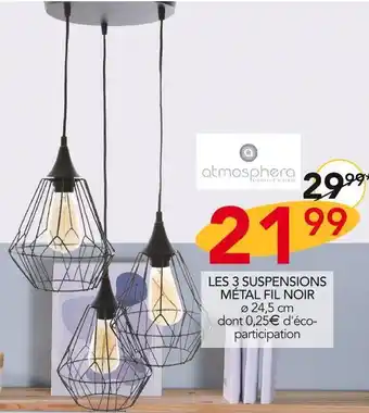 Stokomani Atmosphera les 3 suspensions métal fil noir offre