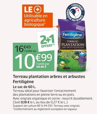Jardiland Fertiligène terreau plantation arbres et arbustes offre