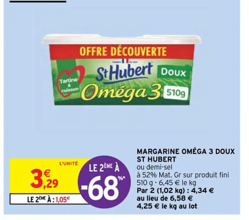 Promo MARGARINE OMÉGA 3 DOUX ST HUBERT chez Intermarché Hyper